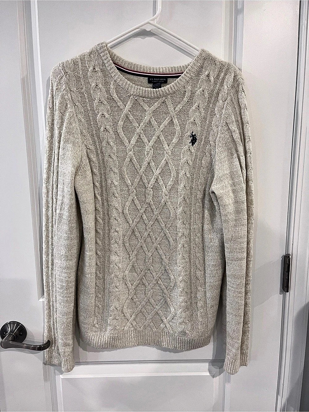 U.S. Polo Assn. Metallic Cable Knit Crewneck Sweater Ivory Medium M
